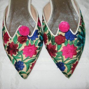 J.Crew embroidered floral pointed toe mules